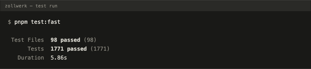 Test run summary: 98 test files passed, 1,771 tests passed in 5.86 seconds.